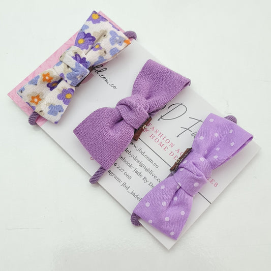 Bow hair tie set of 3 - purple