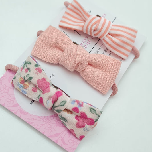 Bow hair tie set of 3 - blush